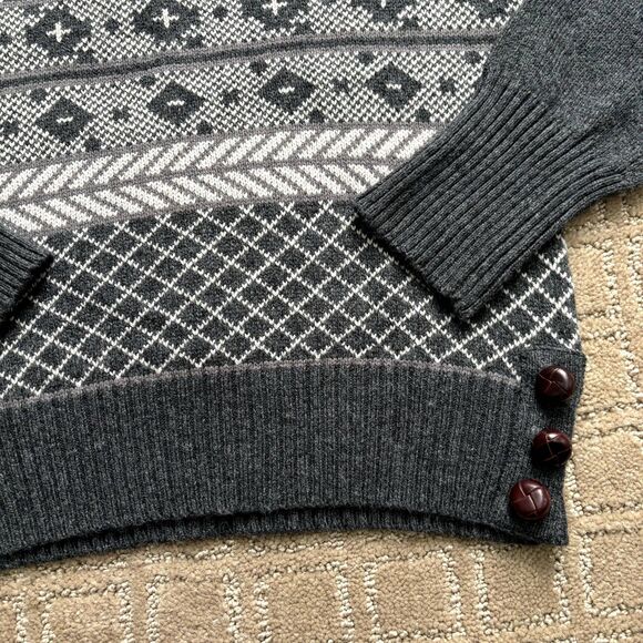 PrAna Ramona Pullover Sweater Women's Medium Fair Aisle Wool Blend Gray Warm - Picture 4 of 11